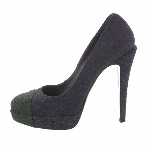 CHANEL Shoes - Chanel Interlocking CC Glittery Suede Heels